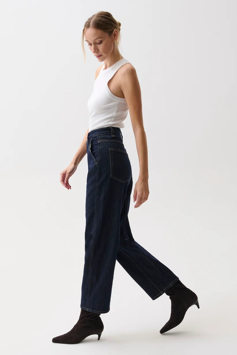 Pistola Beau Seamed Crescent Raw Hem Jean in Nightfall