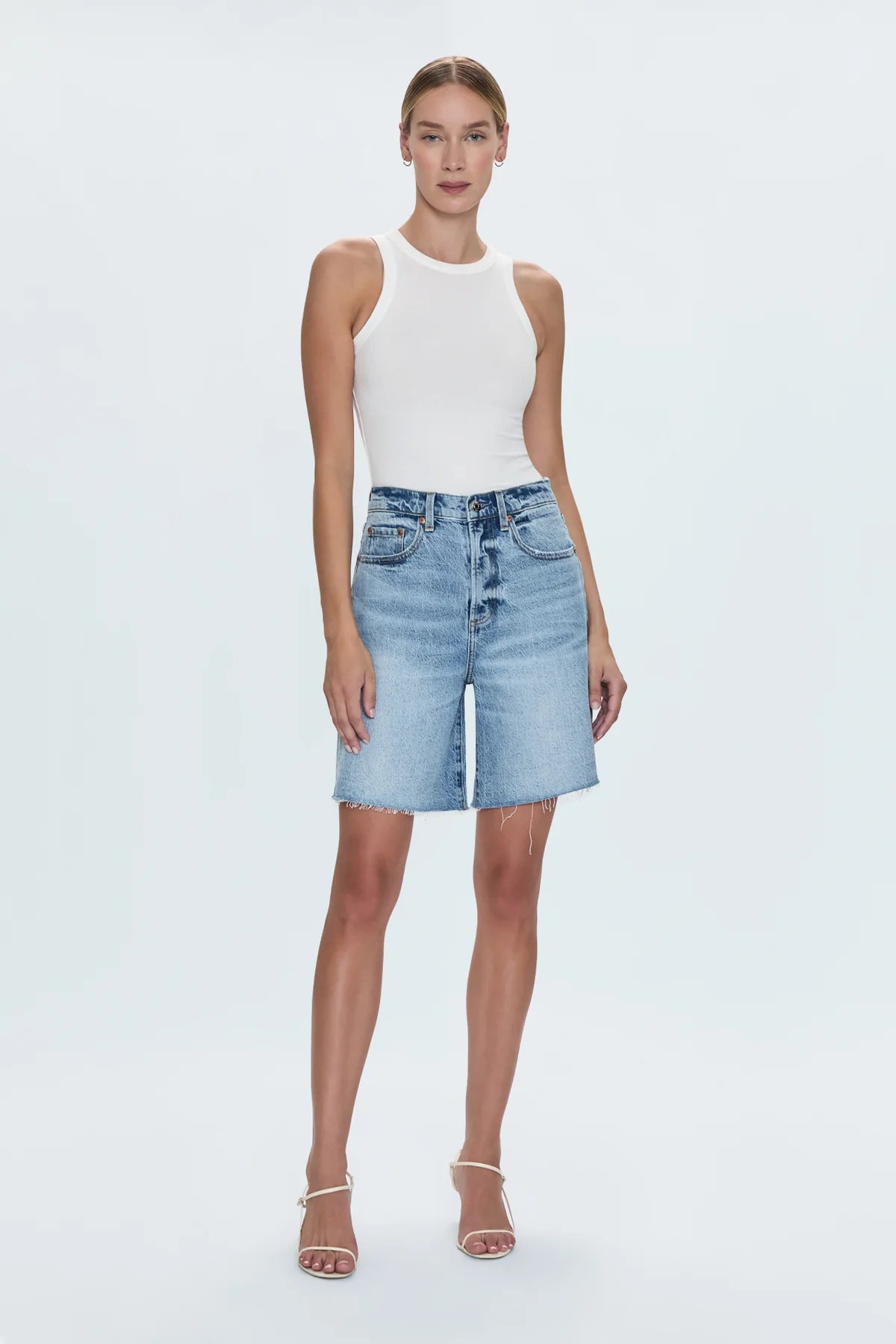 Pistola Kaylee High Rise Pinched Loose Straight Denim Shorts in Boulder