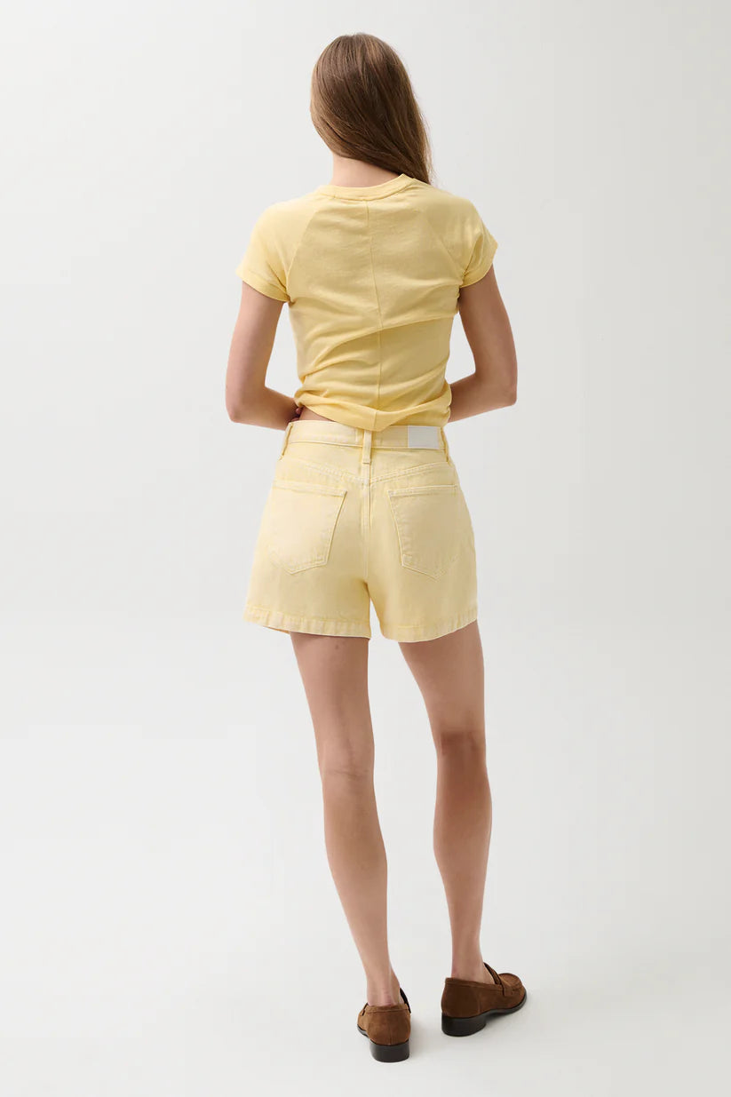 Pistola Saige High Rise A-Line Denim Shorts in Yellow