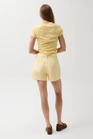Pistola Saige High Rise A-Line Denim Shorts in Yellow