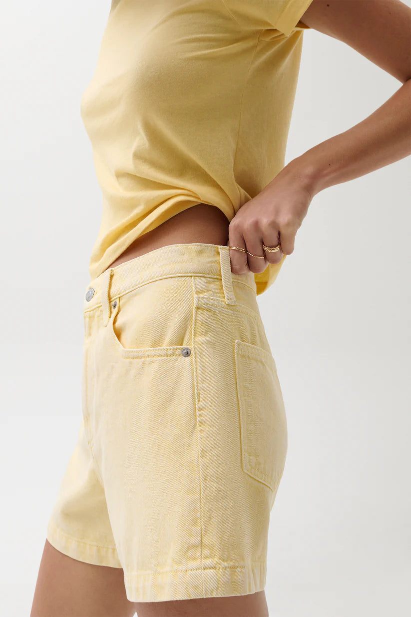 Pistola Saige High Rise A-Line Denim Shorts in Yellow
