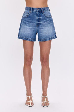 Pistola Saige High Rise A-Line Denim Shorts in SAFARI
