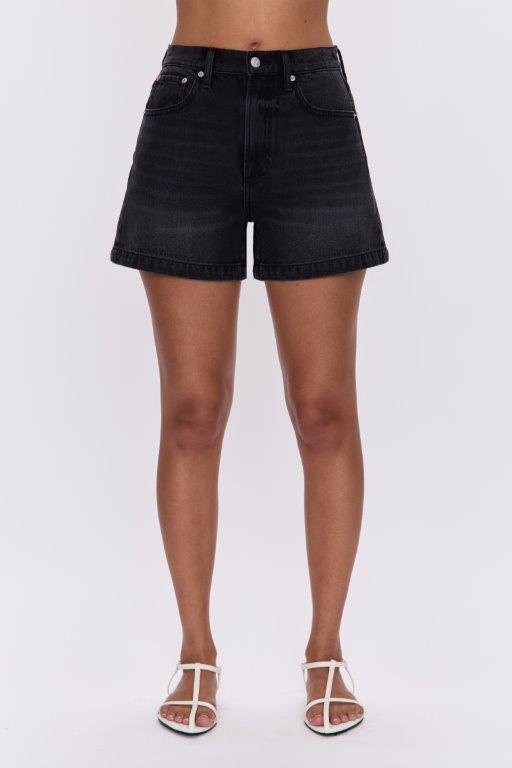 Pistola Saige High Rise A-Line Denim Shorts in GLAMOUR Black