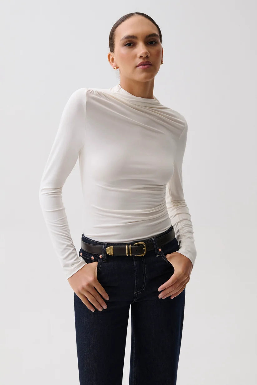 Pistola Nathalia White Long Sleeve Mock Neck Top