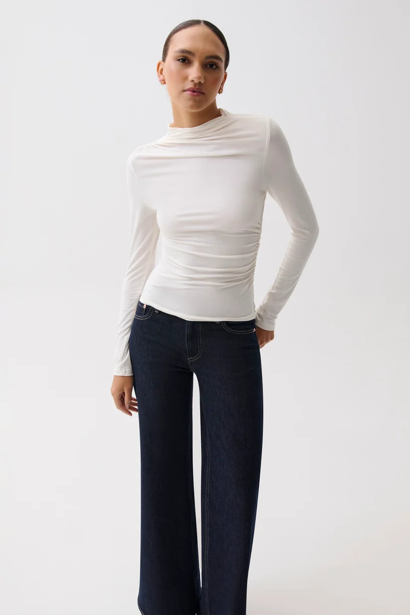 Pistola Nathalia White Long Sleeve Mock Neck Top