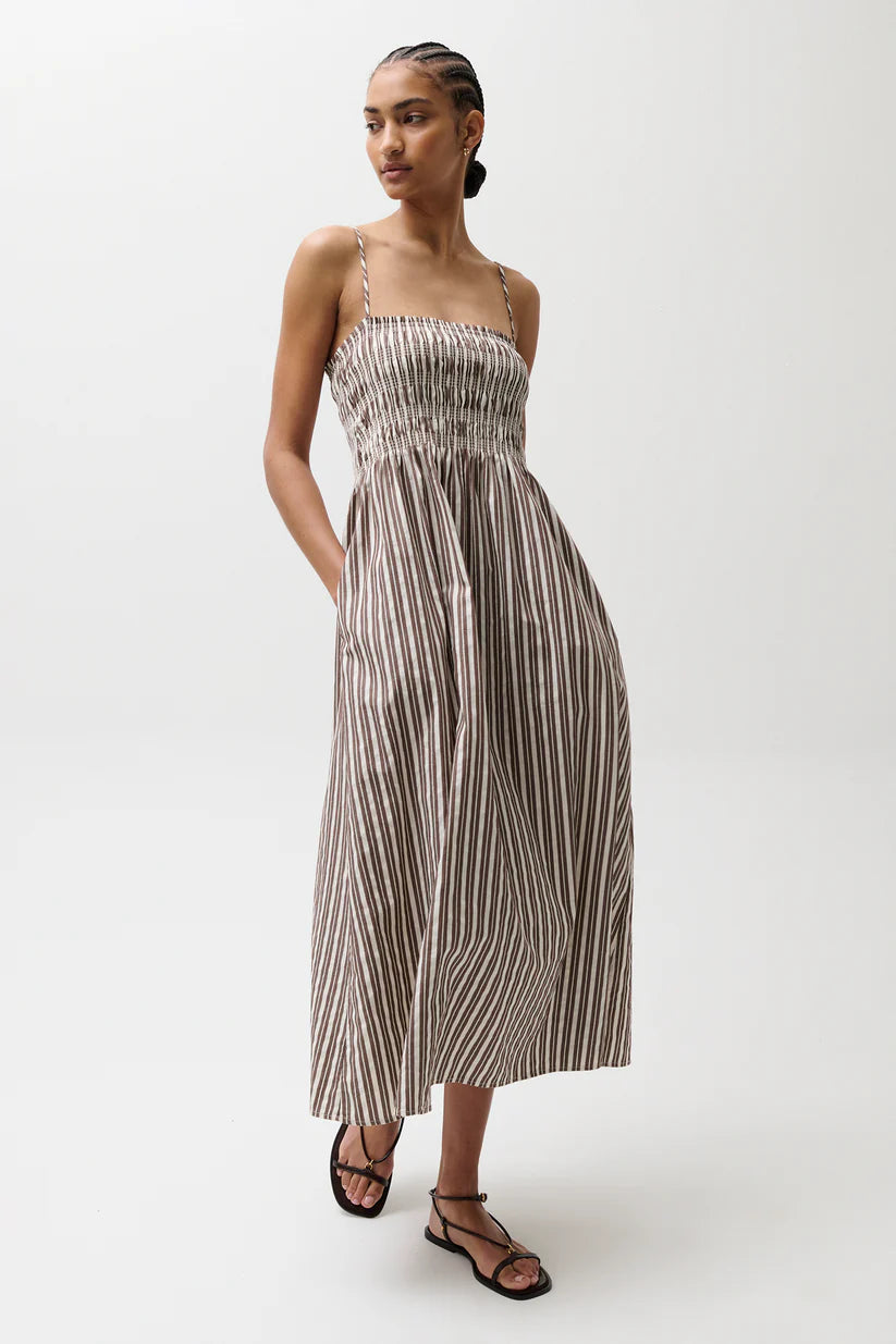 Pistola Bianca Shirred Bodice Dress in Java Stripe