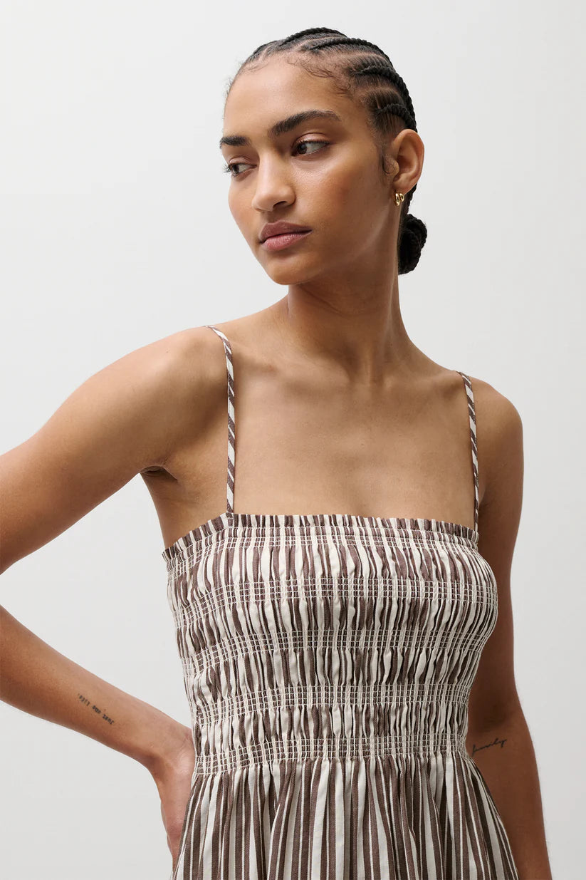 Pistola Bianca Shirred Bodice Dress in Java Stripe