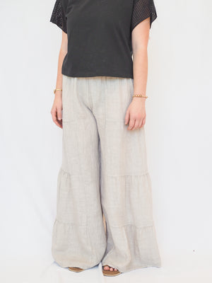 Linen Tiered Palazzo Pant in Beige