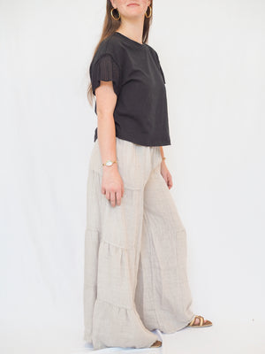 Linen Tiered Palazzo Pant in Beige