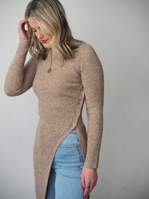 ASTR The Label Bray Slit Taupe Sweater
