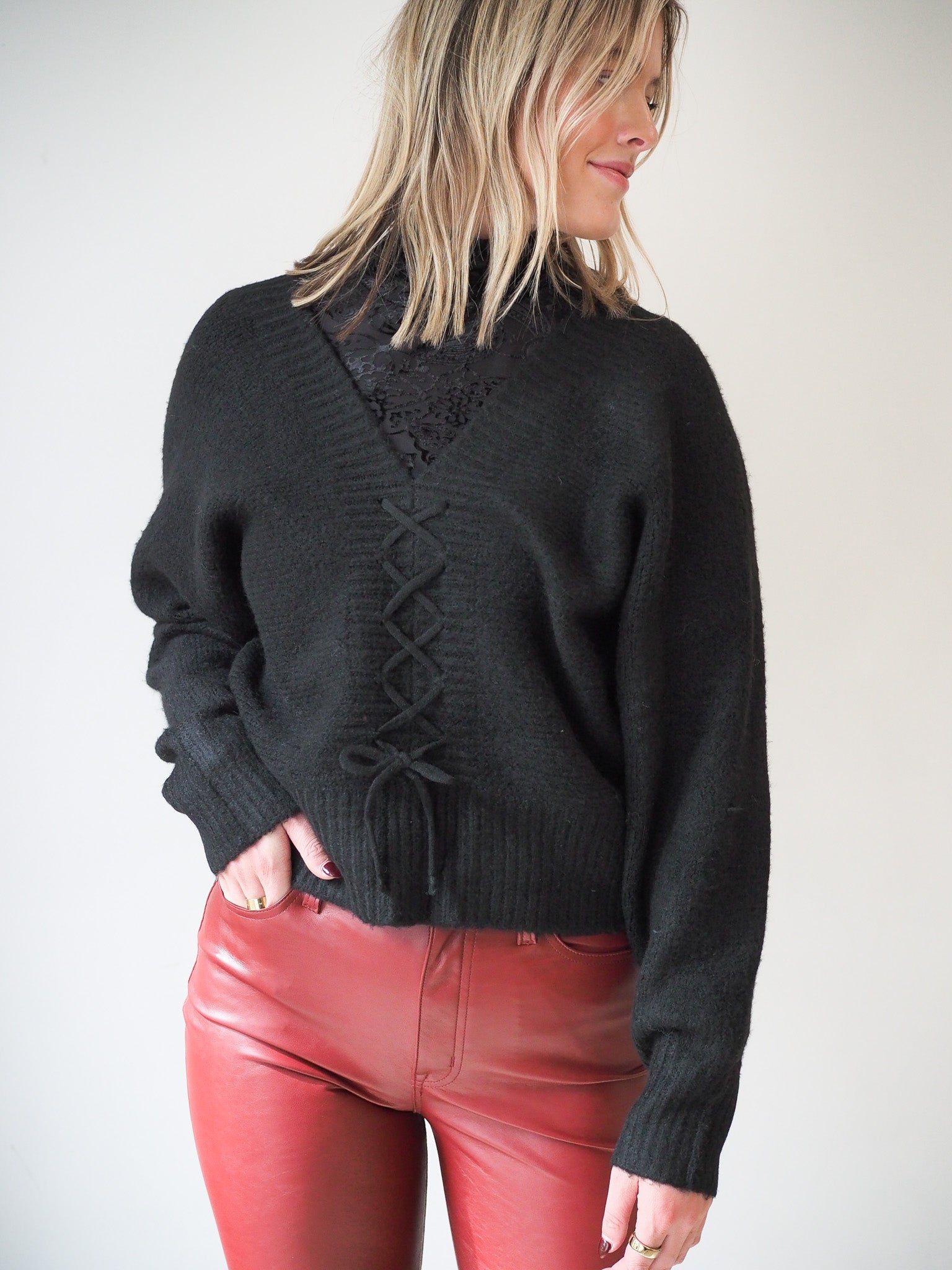 Molly Bracken Shoelace Black Sweater - Pilar Boutique