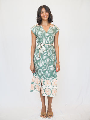 Santorini Button Down Dress in Olive Shell