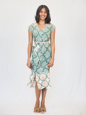 Santorini Button Down Dress in Olive Shell