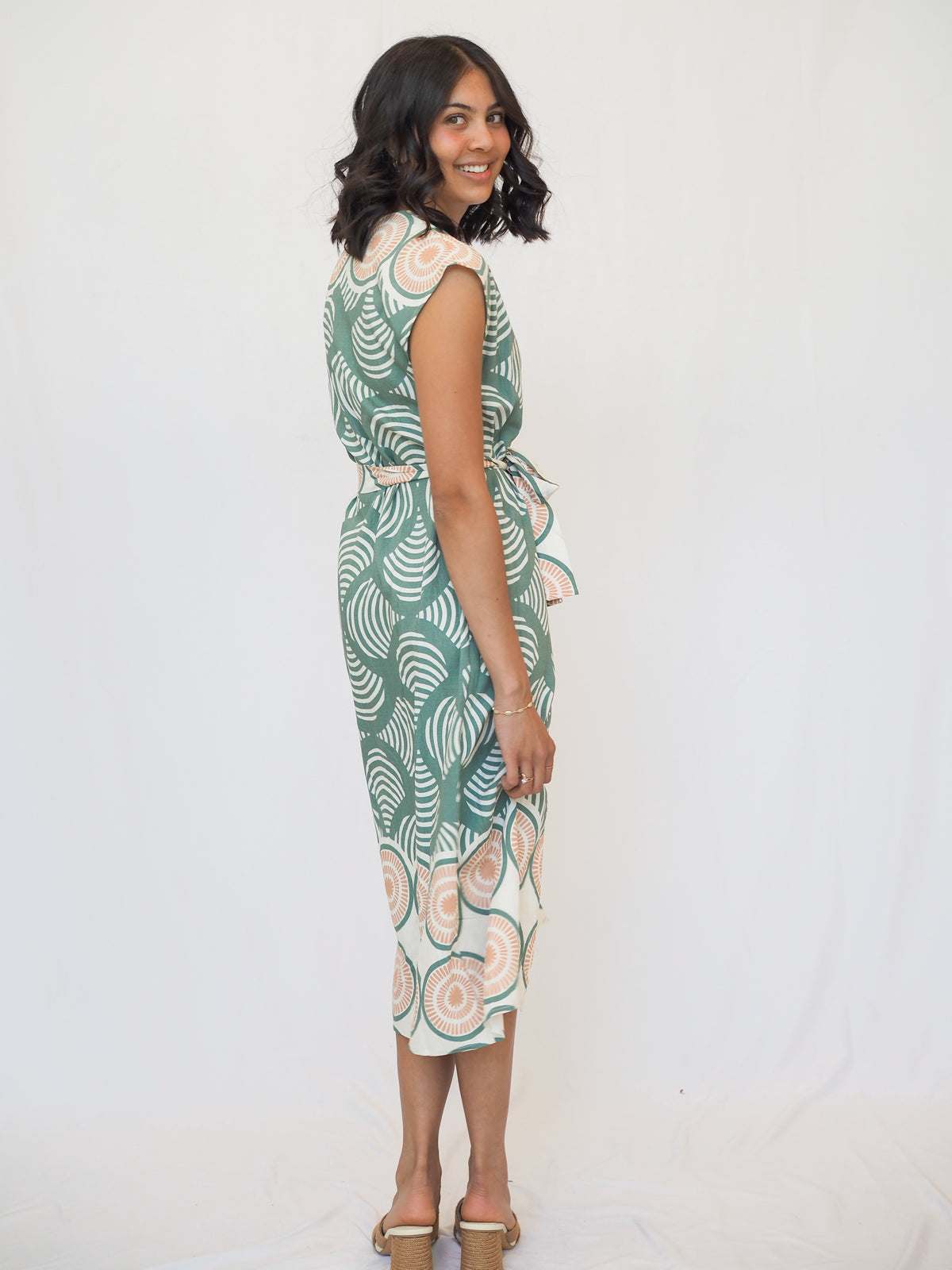 Santorini Button Down Dress in Olive Shell