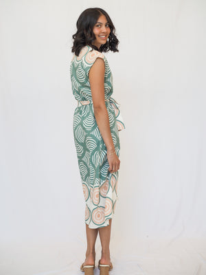 Santorini Button Down Dress in Olive Shell