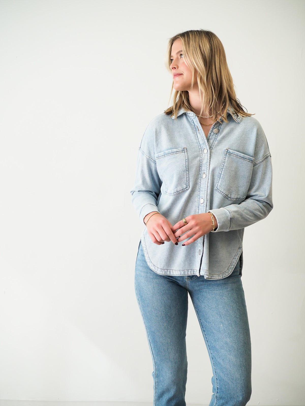 Z Supply ALL DAY KNIT DENIM Washed Indigo  JACKET