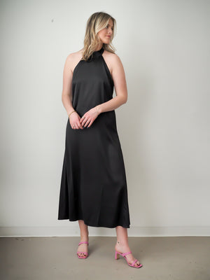 Black Rosette Silk Dress