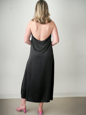 Black Rosette Silk Dress