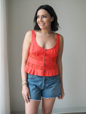 FREE PEOPLE KIANNA LACE TANK in RADIANT WATERMELON