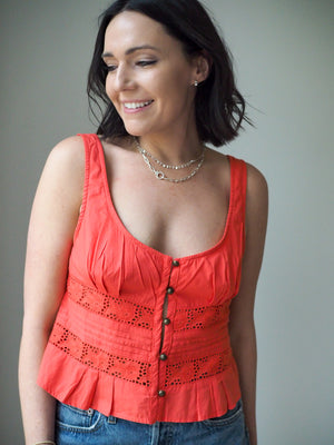 FREE PEOPLE KIANNA LACE TANK in RADIANT WATERMELON