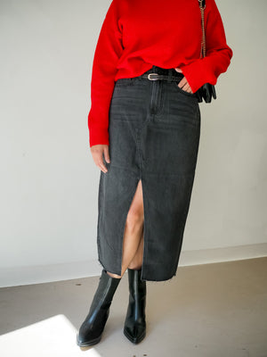 Just Black Denim Open Slit Midi Skirt