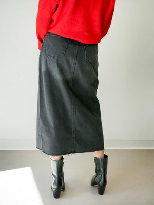 Just Black Denim Open Slit Midi Skirt