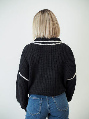 Match Point Black Collared Stitch Knit Sweater
