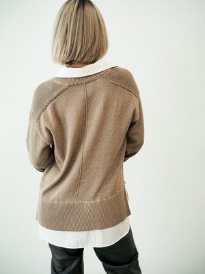 Gilmore White Blouse Tan Sweater