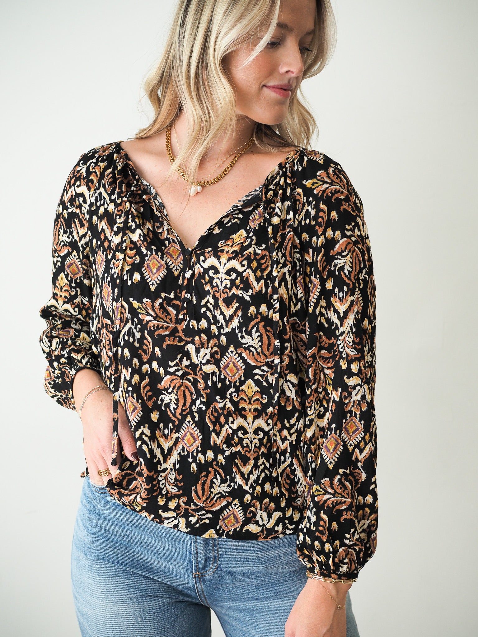 Aria Long Sleeve Tie Neck Blouse