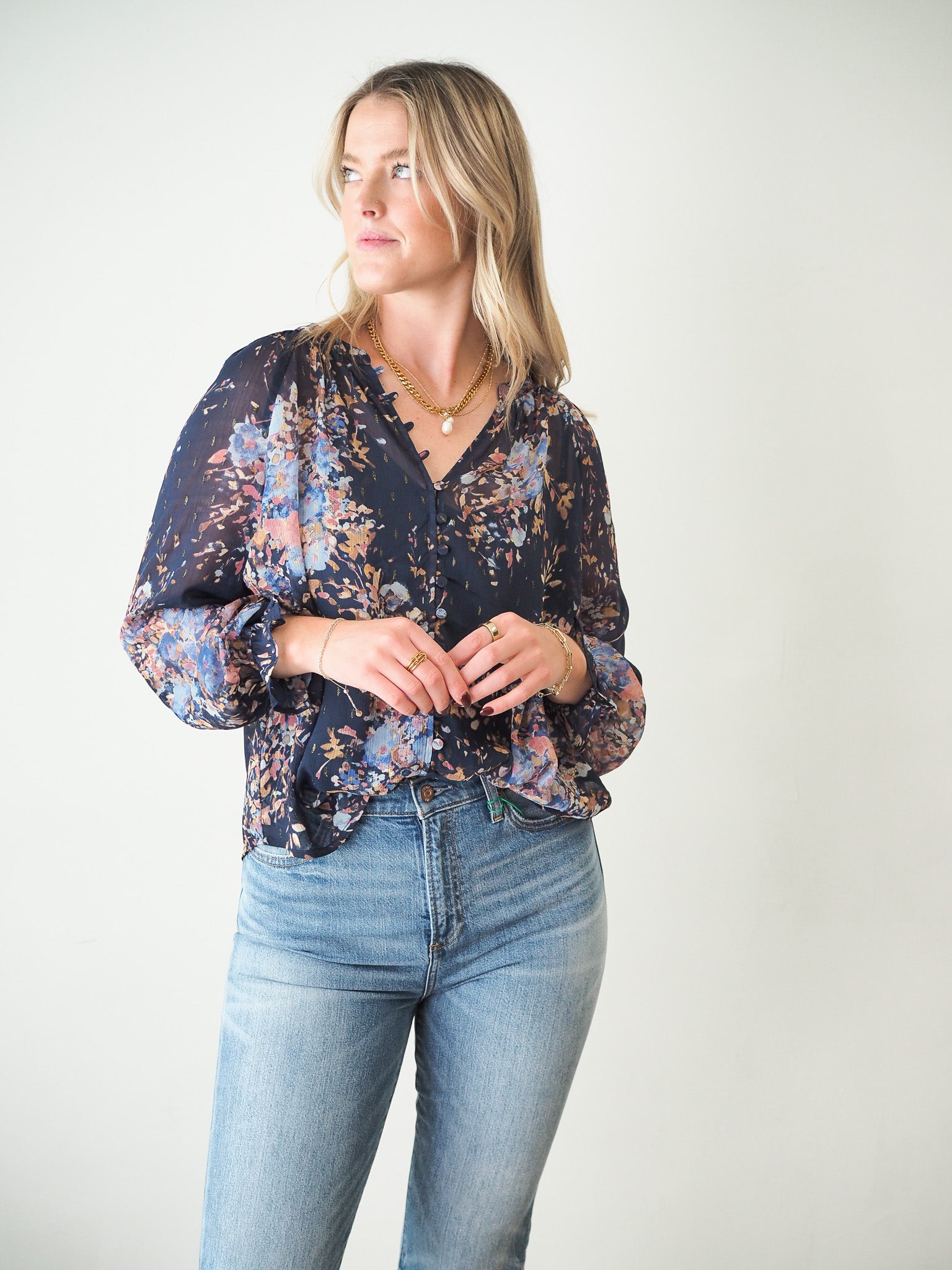 Astrid Floral Button Front Long Sleeve Blouse