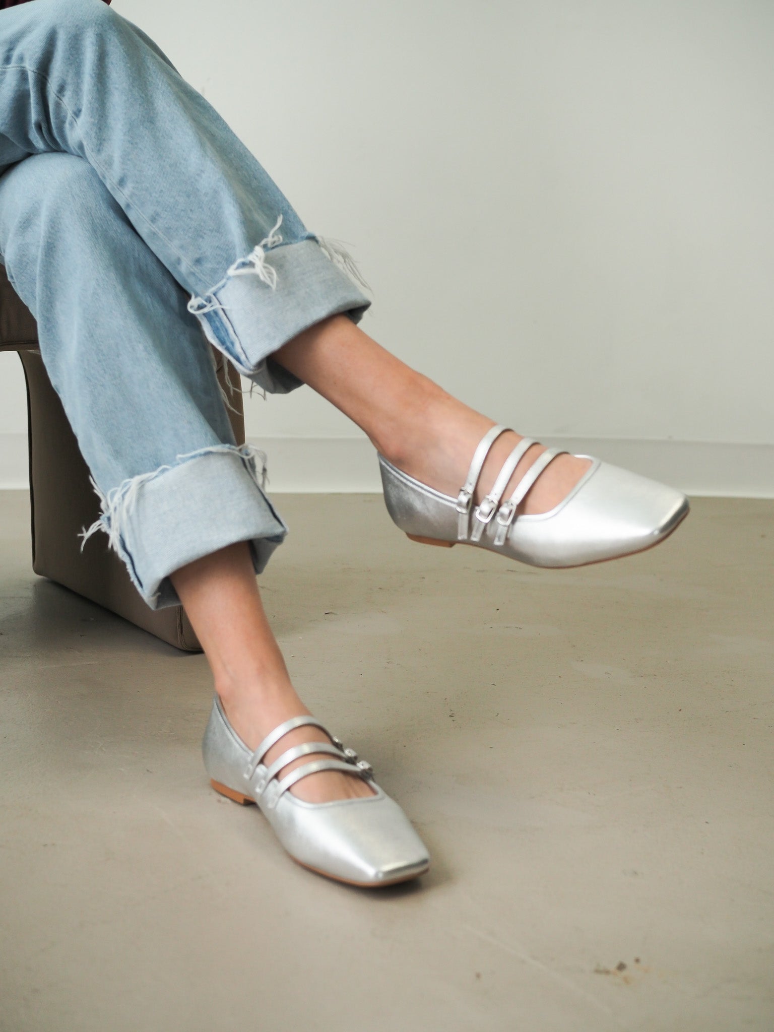 Silver Ballet Flats