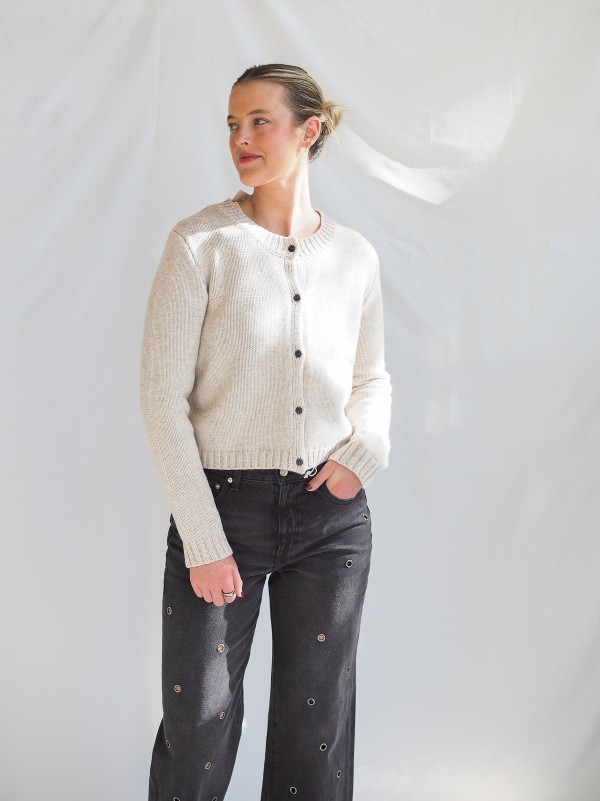 Michel Light Heather Grey Cardgan Sweater Top