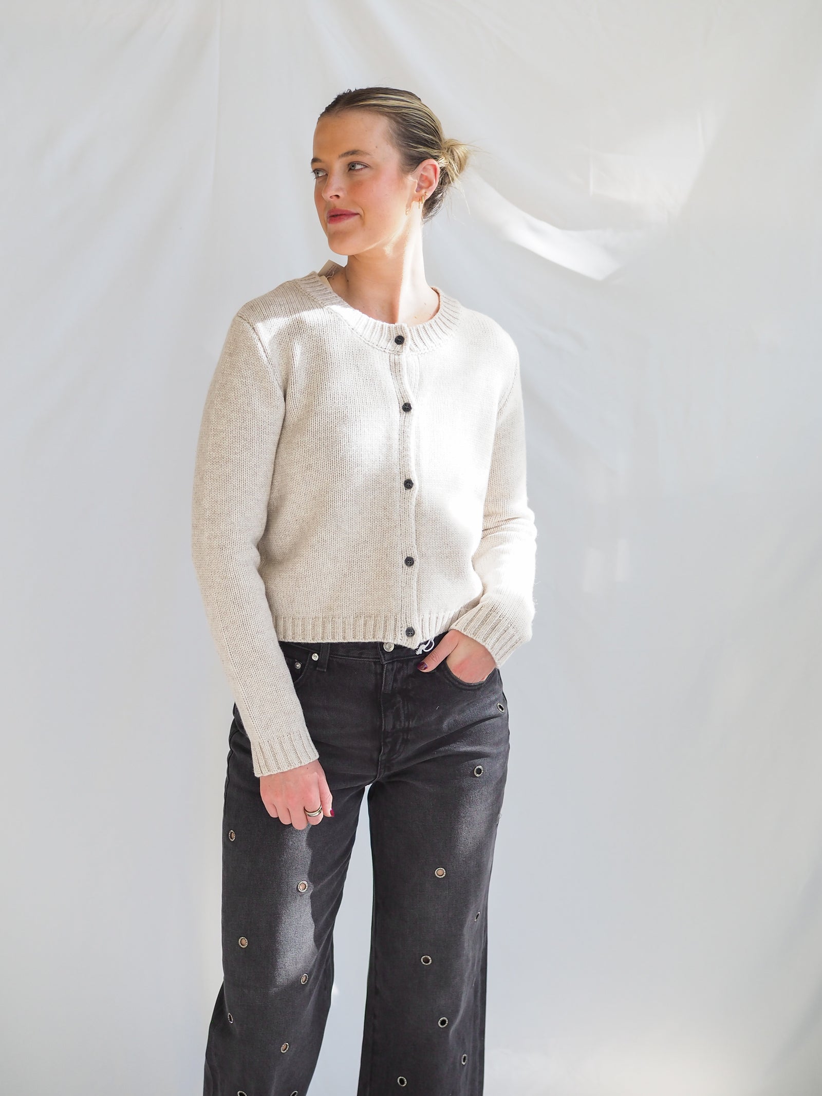 Michel Light Heather Grey Cardgan Sweater Top