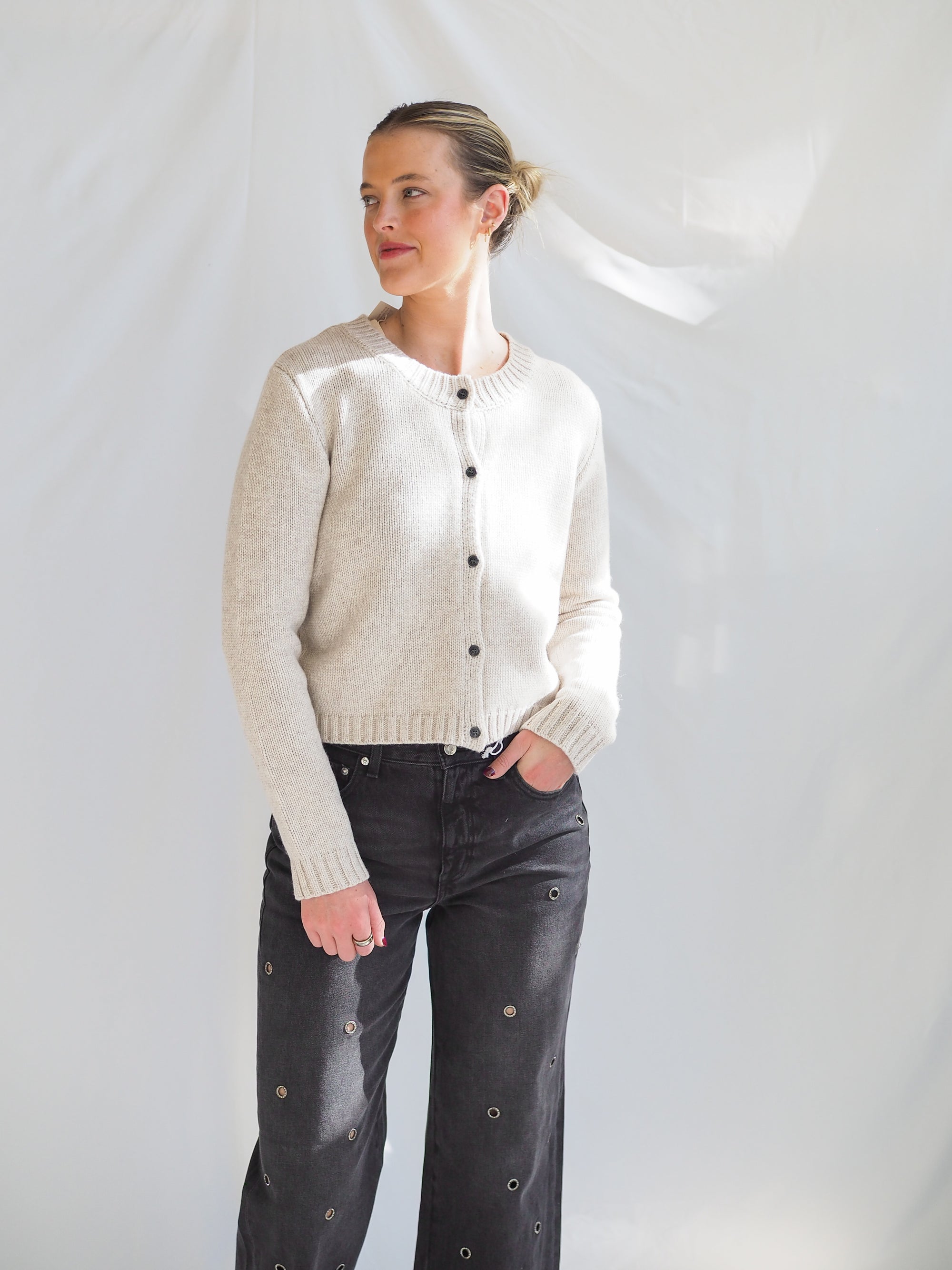 Michel Light Heather Grey Cardgan Sweater Top