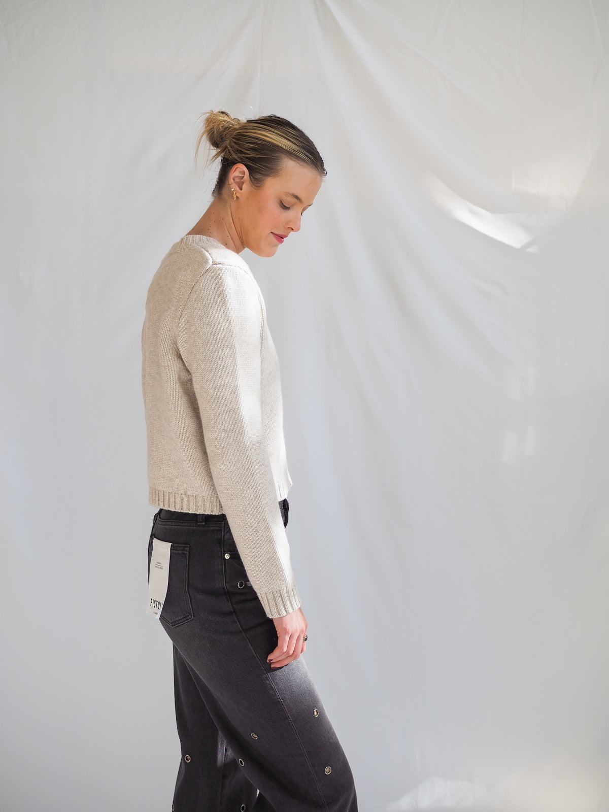 Michel Light Heather Grey Cardgan Sweater Top