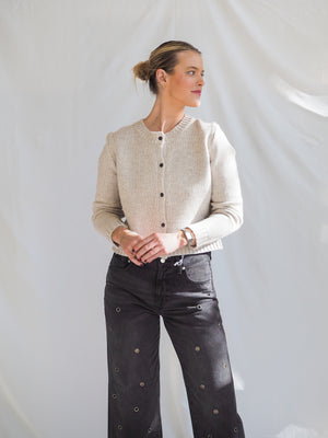 Michel Light Heather Grey Cardgan Sweater Top