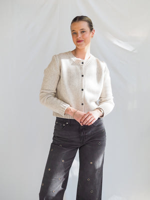 Michel Light Heather Grey Cardgan Sweater Top