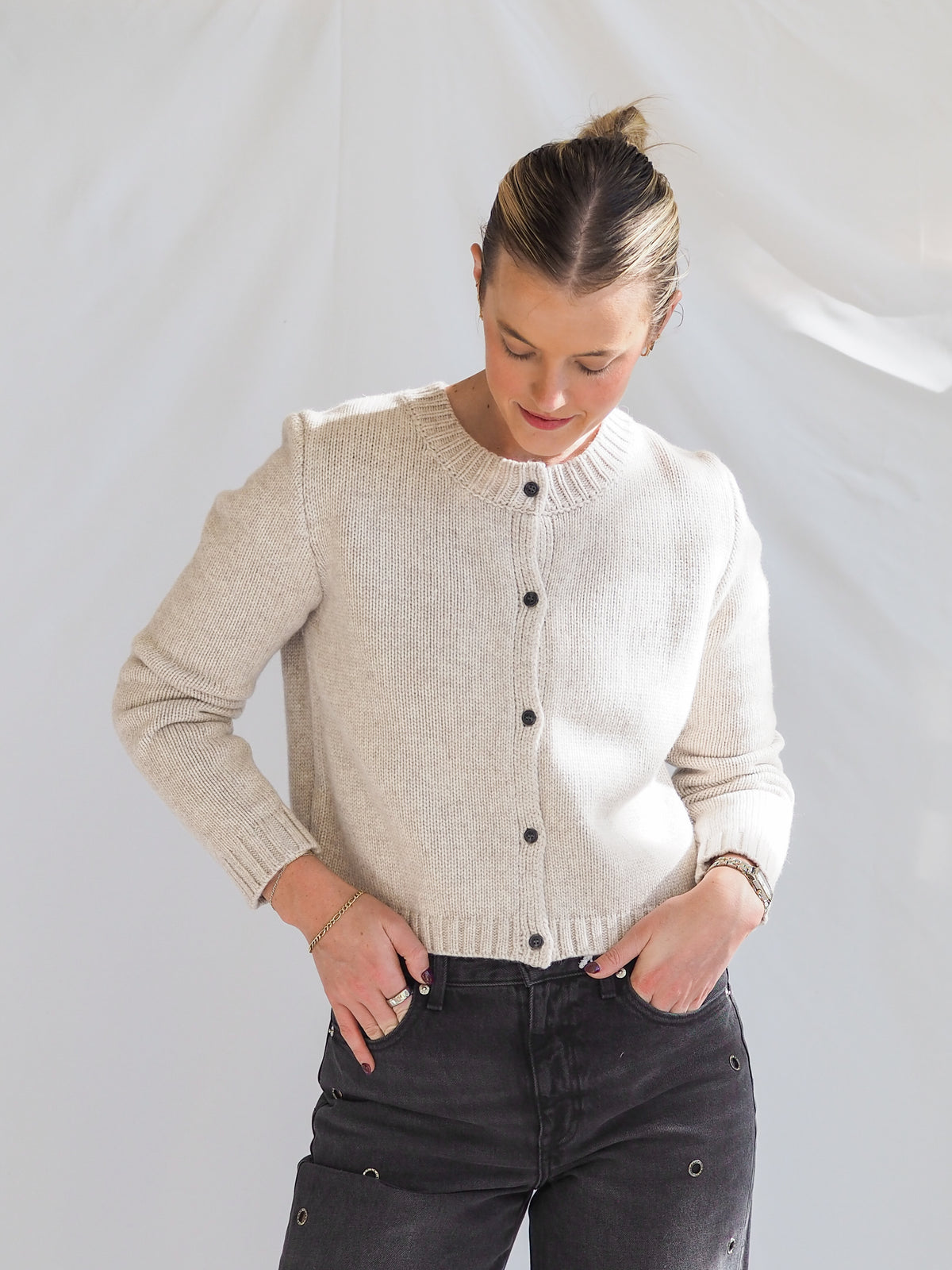 Michel Light Heather Grey Cardgan Sweater Top