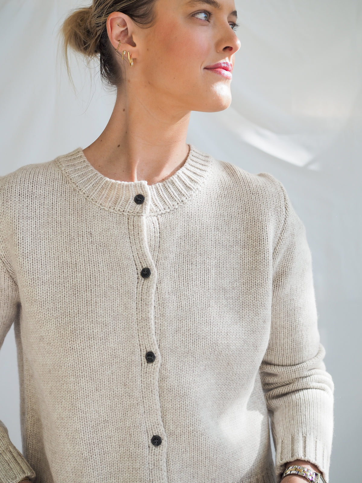 Michel Light Heather Grey Cardgan Sweater Top
