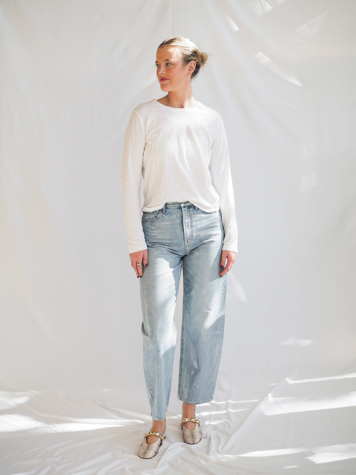 Pistola Wes Metallic Denim Bowed Jeans In Spellbound