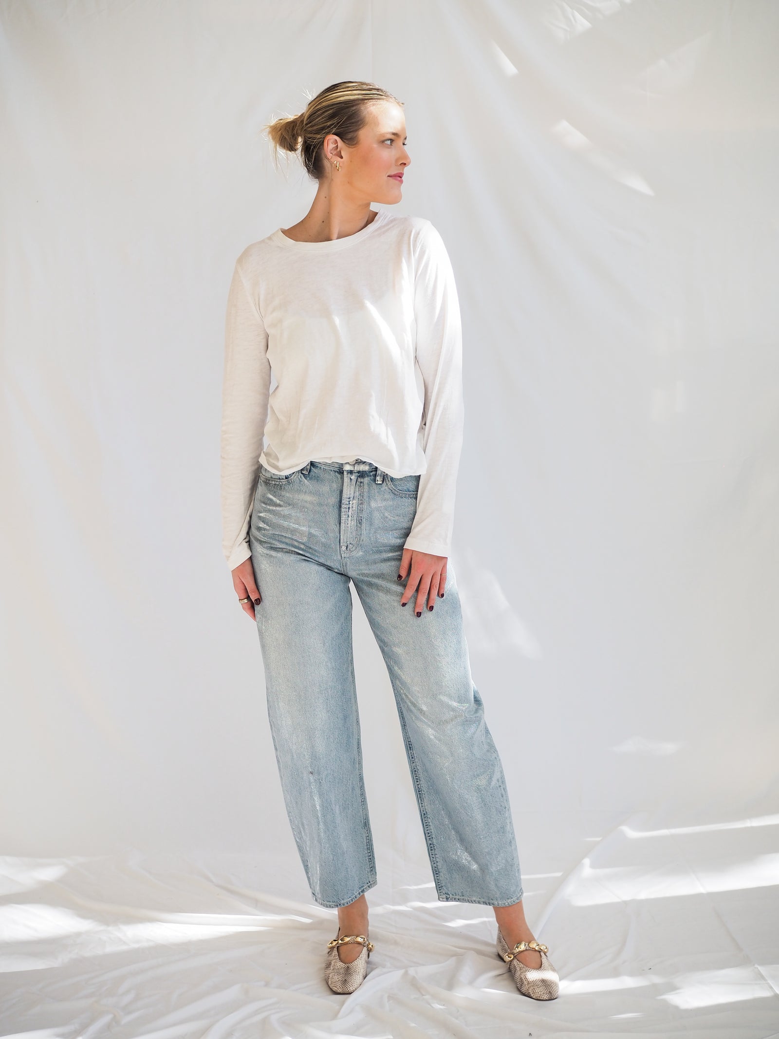 Pistola Wes Metallic Denim Bowed Jeans In Spellbound