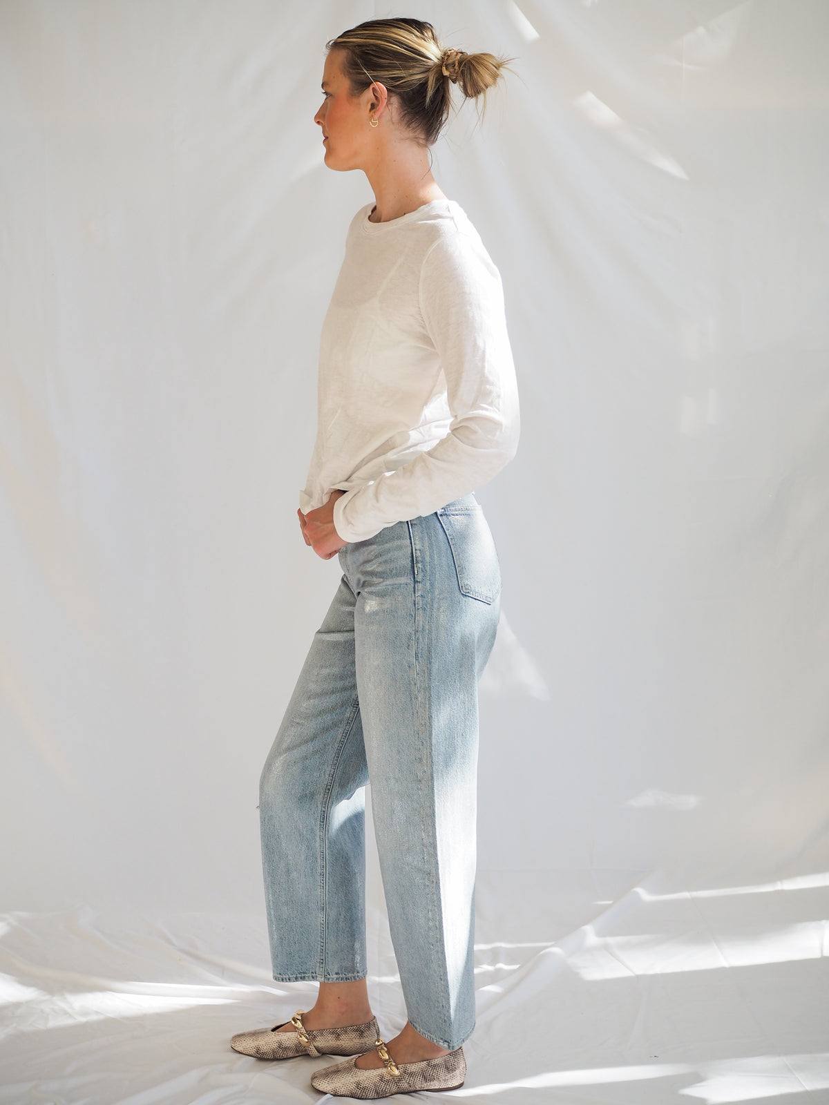 Pistola Wes Metallic Denim Bowed Jeans In Spellbound