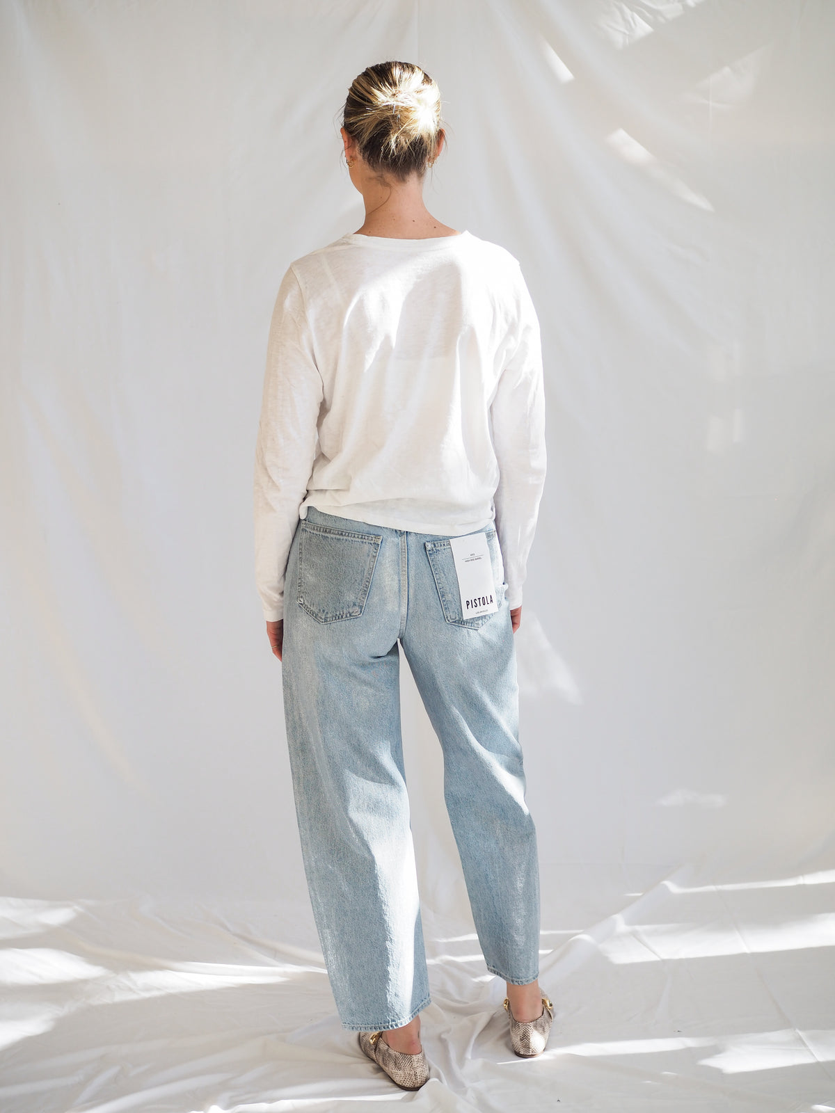 Pistola Wes Metallic Denim Bowed Jeans In Spellbound