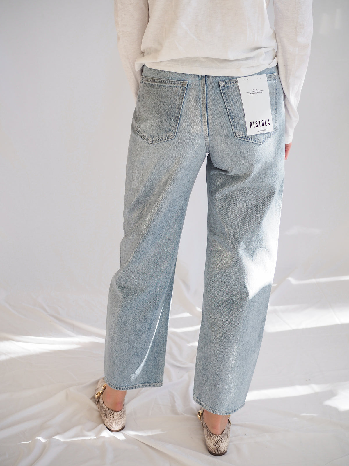 Pistola Wes Metallic Denim Bowed Jeans In Spellbound