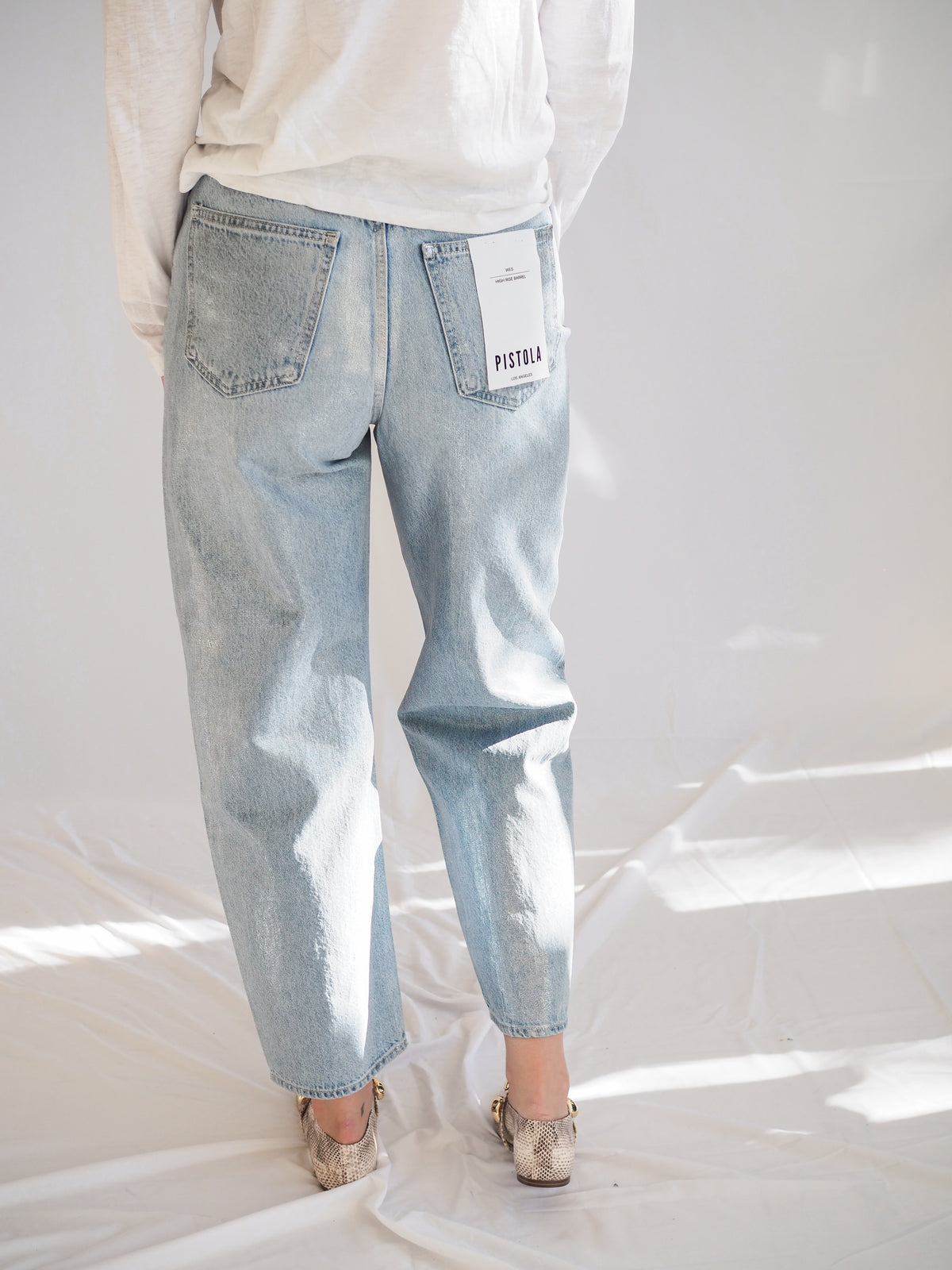 Pistola Wes Metallic Denim Bowed Jeans In Spellbound