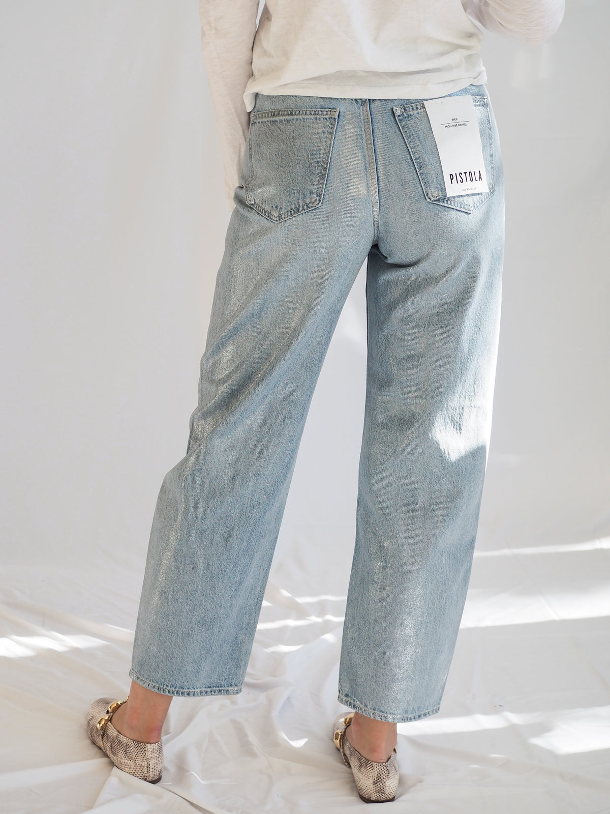 Pistola Wes Metallic Denim Bowed Jeans In Spellbound