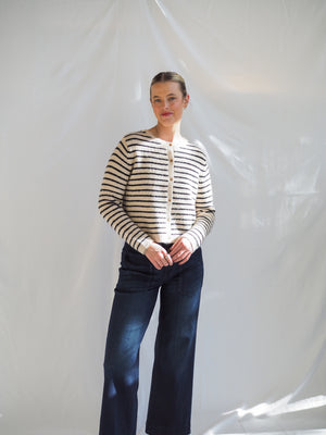Crescent Riley Striped Button Down Cardigan Sweater
