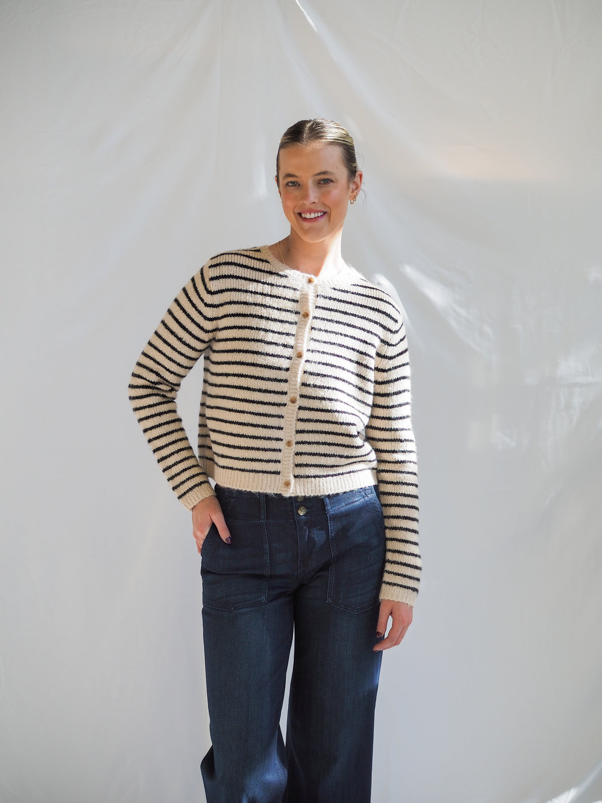 Crescent Riley Striped Button Down Cardigan Sweater