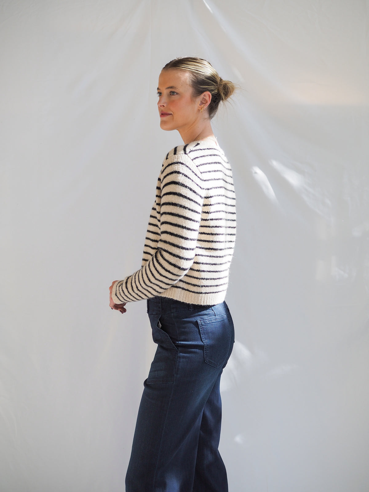 Crescent Riley Striped Button Down Cardigan Sweater