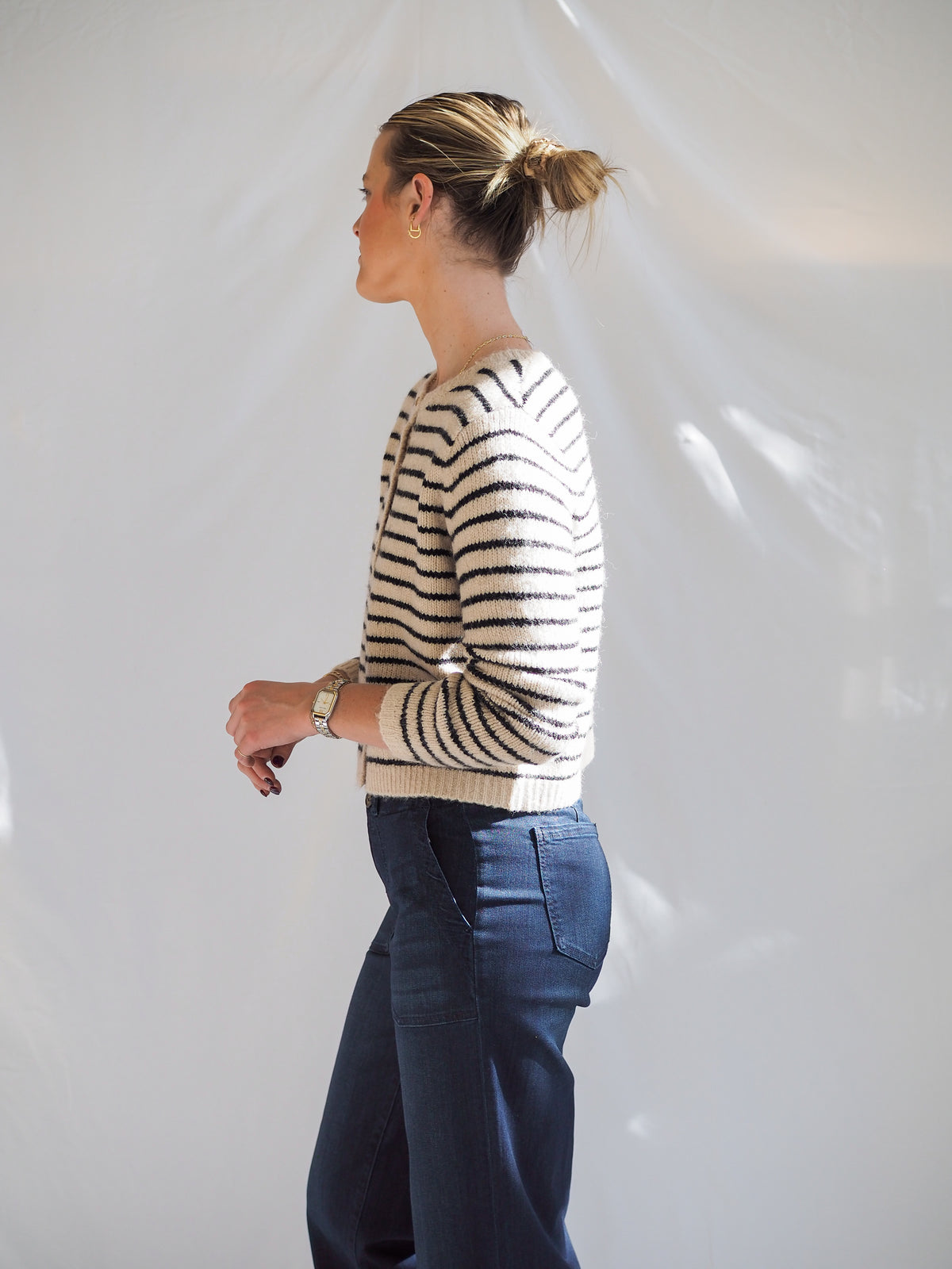 Crescent Riley Striped Button Down Cardigan Sweater